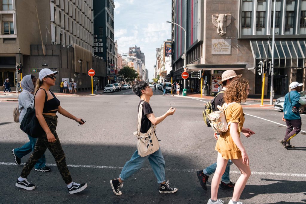 Tilting Futures participants crossing an intersection in Cape Town