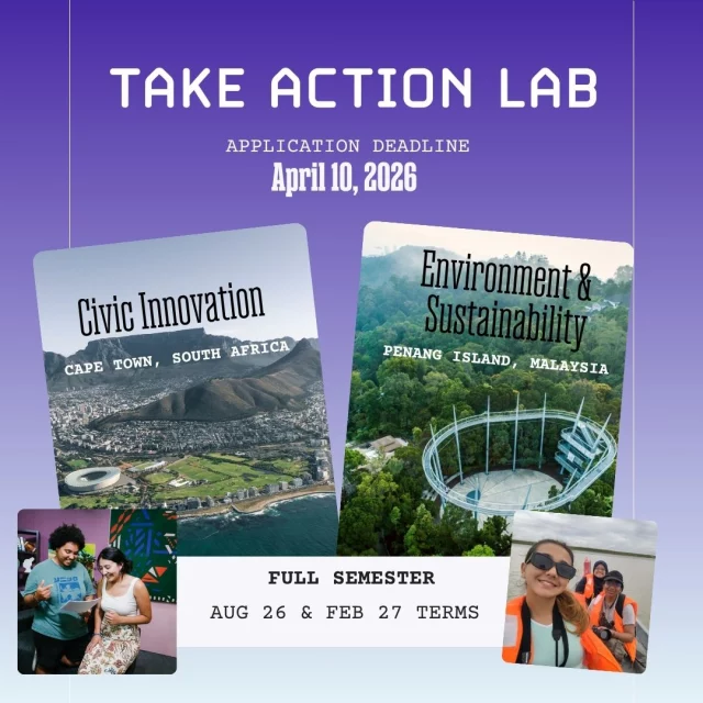 One mission. Two world-class destinations. Which one is yours? 
As we approach our final deadline, it’s time to choose the track that fits your future:
🇲🇾 Penang, Malaysia: Join our premier Environment & Sustainability track. Spend your term embedded in the front lines of conservation and climate resilience in one of the world’s most biodiverse hubs.
🇿🇦 Cape Town, South Africa: Dive into Civic Innovation. This track is credit-eligible, allowing you to earn 12 academic credits and stay on track for graduation while you work. Deadline to align credits: April 6.
🎙️ Live Info Session this Thursday at 4 PM Eastern Time! We’re breaking down the specifics of both tracks. 
🔗 Links in bio to Apply and RSVP. 
#TiltingFutures #TakeActionLab #GlobalImpact #ChooseYourPath